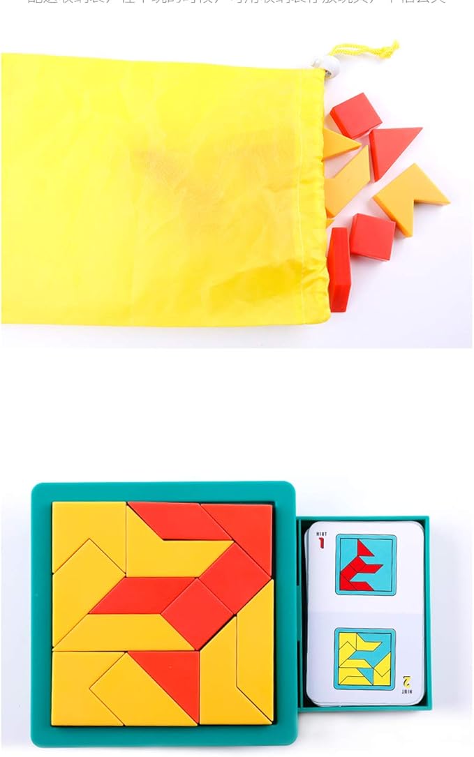 Tangram Puzzle Creative Pattern Logic Game for Age 6 to Adult Learn Logical Reasoning Skills Innovation Toys Educational Game Board Parent-Child Game Montessori Gift Toy for Kids 60pcs Cards