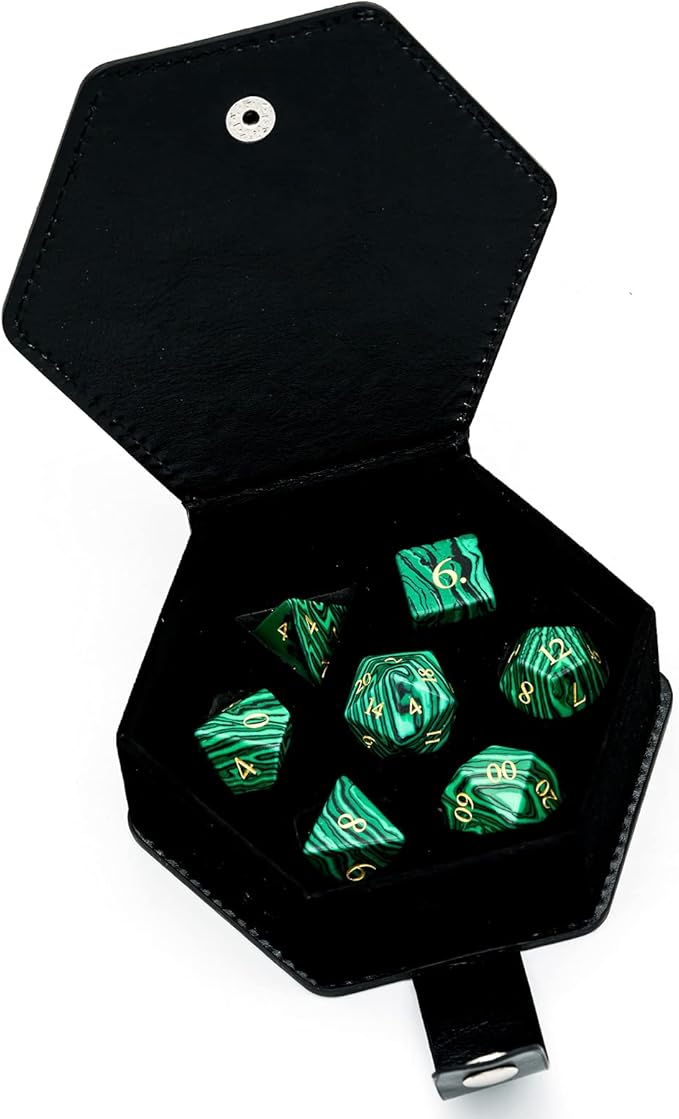 UDIXI Malachite Stone Dice Set D&D 7PCS Gemstone Dice Polyhedral DND Dice with Gift Case for Dungeons and Dragons Role Playing Games Tabletop Games
