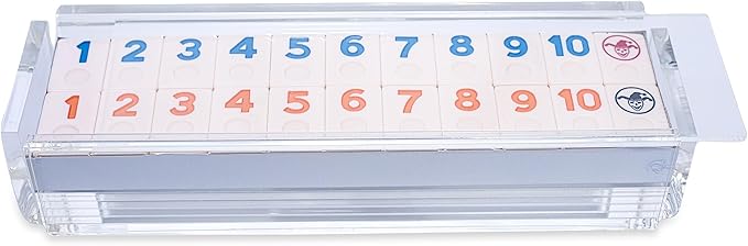 Luxury Rummy Tile Set Game in Handmade Acrylic Case with 4 Racks Included (Clear)