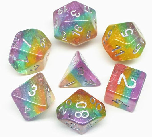 Dice DND Dice Set Glitter Rainbow Dice Fit Dungeons and Dragons D&D RPG Role Playing Game Pathfinder MTG Table Game Transparent Polyhedral Dice Set (Sparkly Rainbow)