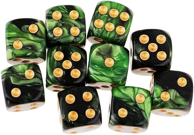 20PCS Polyhedral Dice D6 Dice 16mm Acrylic 6 Sided Dice Game Dice for RPG MTG DND Dice Table Games (Green Black and Black Gold)