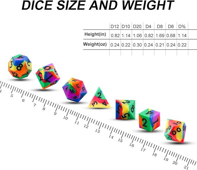 DND Dice Set Sharp Edge Dice Set 7 Piece DND polyhedral Dice Numbers with Gold Leaf Exquisite Tin Box Packaging,Ideal for Dungeons & Dragons RPG and Board Games (Rainbow)