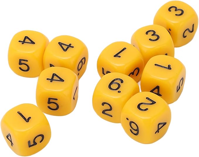 Number Dice, 20 6Sided Plastic Dice, Rounded Corners (Yellow)