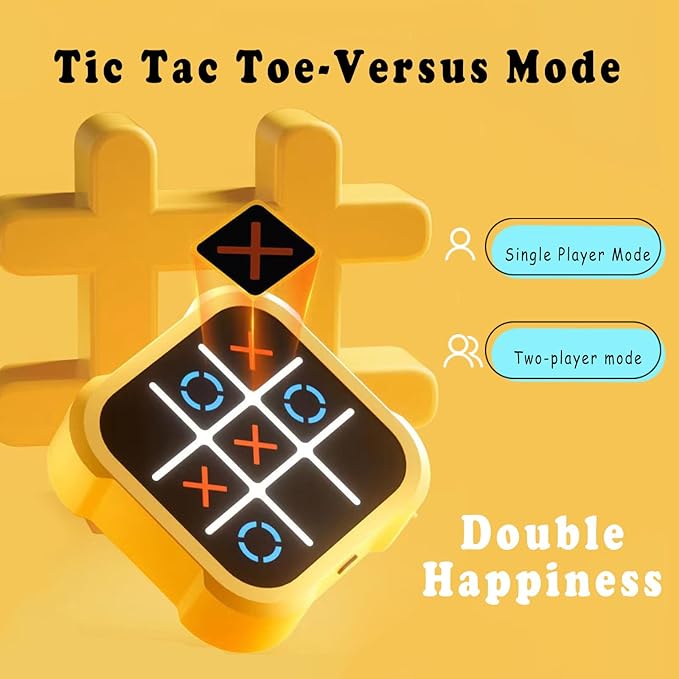 Tic Tac Toe Game, Electronic Tic Tac Toe Game, Tic Tac Toe Electronic Game, Chess Board Game, Interactive Portable Game Set, for Family, Friends (Yellow)
