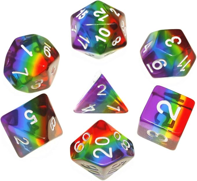 Polyhedral DND Dice Set RPG Rainbow Dice for Dungeons and Dragons(D&D) Role Playing Game,MTG,Pathfinder,Table Game,Math Games Dice Set with Dice Pouch
