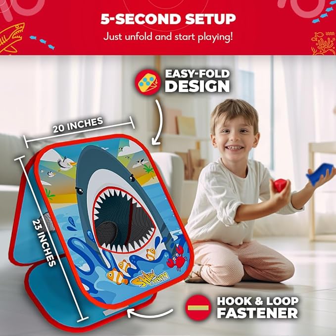 Swooc Games® - Shark Frenzy™ | 2-in-1 Bean Bag Toss Game for Kids | 5-Second Setup Toddler Party Games for Kids | Toddler Outdoor Fun | Corn Hole Shark Toys for Boys | Cornhole Game Set Outside