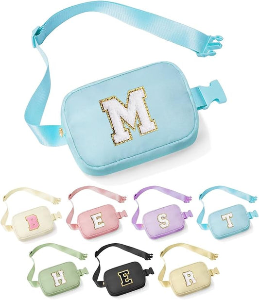 YOOLIFE Initial Belt Bag - Crossbody Bags Women - Fanny Packs for Women Cross Body Bag Blue Small Waist Packs Travel Everywhere Belt Bag Monogram Crossbody Bag M