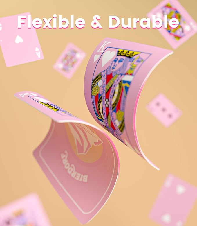 BIERDORF Pink Waterproof Playing Cards Durable Cute Deck of Cards Standard Index Professional Premium Poker Cards Vintage Themed Card Games for Families or Adults Pink Alps Style
