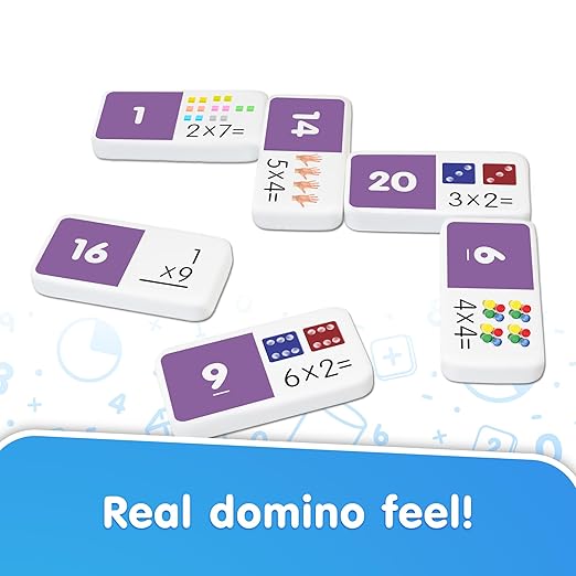 Junior Learning Multiplication Dominoes Game Set, 28 Pieces, Ages 7-9, Math Skills, Grade 2-3