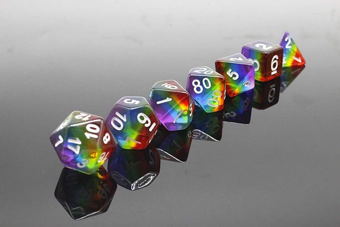 Polyhedral DND Dice Set RPG Rainbow Dice for Dungeons and Dragons(D&D) Role Playing Game,MTG,Pathfinder,Table Game,Math Games Dice Set with Dice Pouch