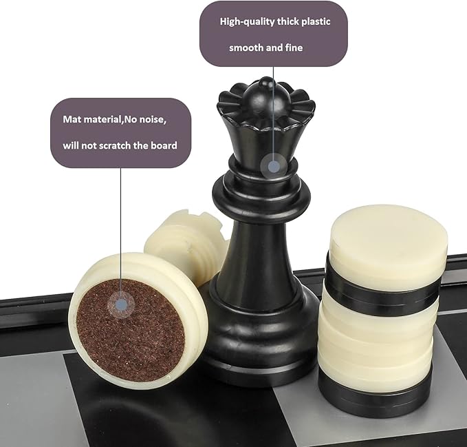 Andux Foldable Magnetic Three-in-One Board Game Set, Chess, Backgammon, Checkers (L, 32x32x2cm, 6+, 2 Players)