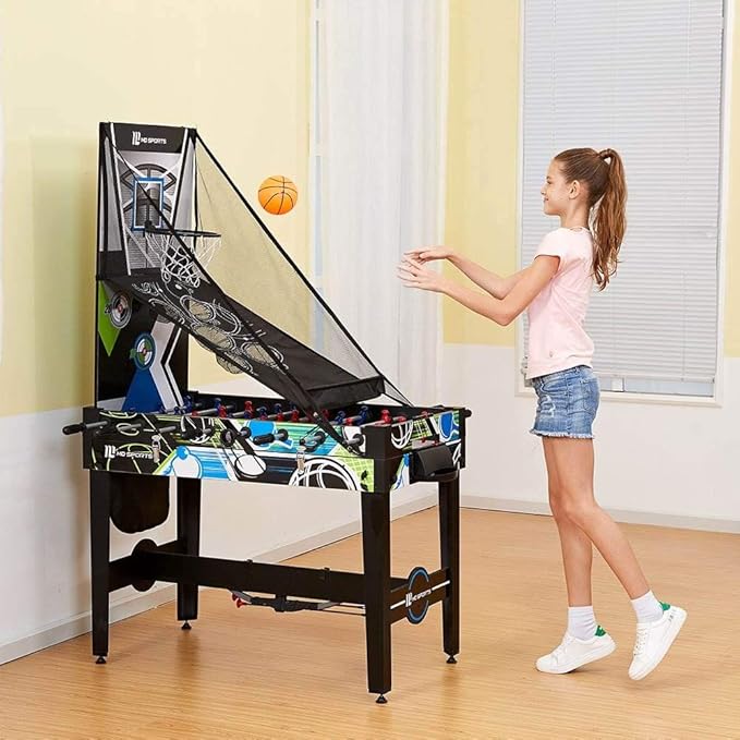 MD Sports 48 Inch 12 in 1 Combo Manual Scoring System Multi Game Room Table with Air Powered Hockey, Basketball, Foosball, Checkers, Chess, & More