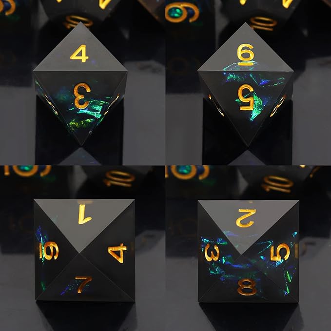 Haxtec DND Dice Set Black Sharp Edge Resin Dice with Dice Case Iridecent D&D Dice for RPG Dungeons and Dragons DND Gift-Black Galaxy