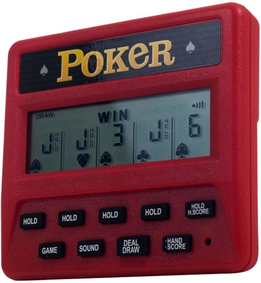 5-in-1 Hand Held Poker Game - Electronic Handheld Games for Adults Includes Draw, Deuces, Bonus, 2X and 2x2 Bonus - 3.9x3.4-Inch Pocket-Sized Travel Casino by Trademark Poker
