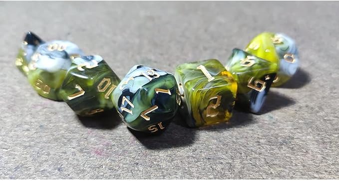 7pcs/Set D4 D6 D8 D10 D12 D20 Dichromatic Polyhedral Dices for Beginner Role Playing Game D&D Dice Set Party Table Board Game Supplies，with A Silver Pouch(YellowBlack)