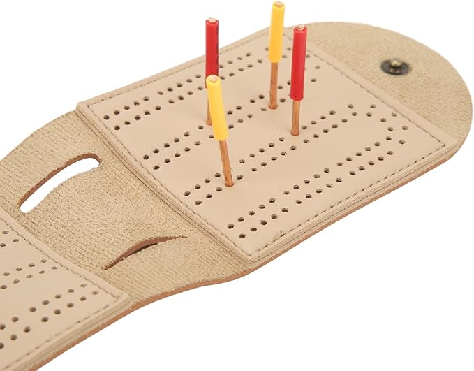 Leather Cribbage Game Scoreboard,Leather Cribbage Board Game Set with Needle Lightweight Brown 2 Track Leather Game Bag Scoreboard for Pepple Over 8