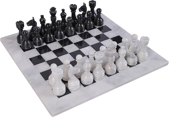 15 Inch Luxury Chess Set Classic Chess Boards for Adults with Handcrafted Stone Board & Marble Chess Pieces Ideal for Home Decor (White & Black)