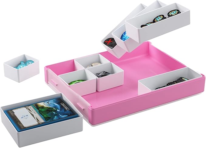 Token Silo Convertible - Store and Organize Board Game Tokens - 9 Removable Trays in 3 Different Sizes - Stackable Token Box - Convenient Space-Saving Design - Pink/White - Made by Gamegenic
