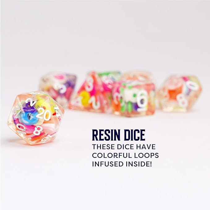 FanRoll 16mm Resin Poly DND Dice Set: Critical Loops, Role Playing Game Dice for Dungeons and Dragons