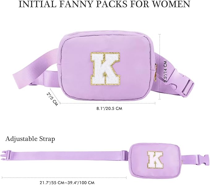YOOLIFE Personalized Gifts for Women - Cross Body Bag for Woman, Initial Belt Bag Purple Fanny Pack Crossbody Bags for Women Travel Gifts for Women E