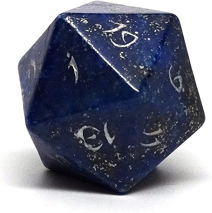 Single D20 Semi Precious Stone Dice with Elvenkind Font (Lapis Lazuli - Silver)