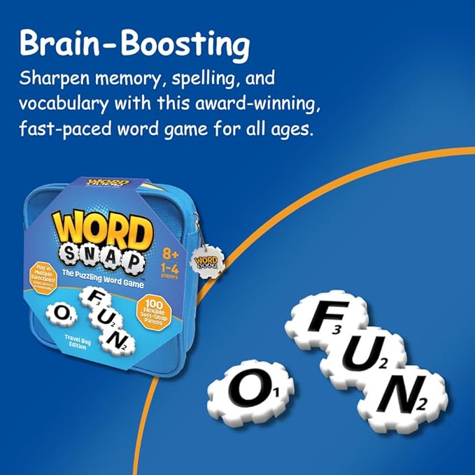 Game with Travel Bag, Word Puzzle for Adults, Family, and Kids, Fun Game for Ages 8+, 1-4 Players