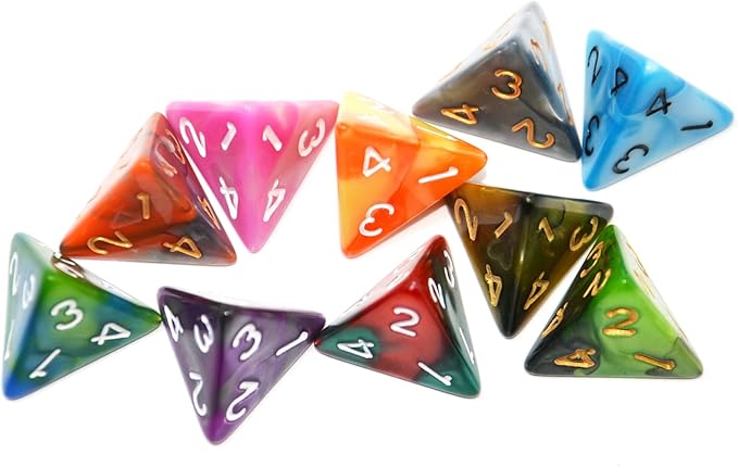 SmartDealsPro 10-Pack D4 D6 D8 D10 D12 Multi Colored Polyhedral Dice for for Dungeons and Dragons DND RPG MTG Table Games (Double Color, D4)