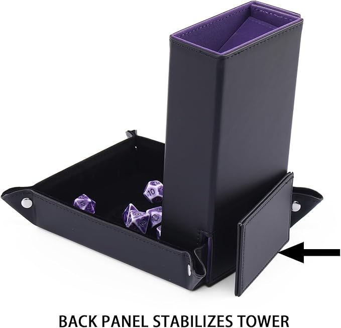 DND Dice Tower and Tray Set with Non-Scratch Felt Lined Rolling and Velvet Surface - Folding Auto Dice Roller Dice Rolling Tower for RPG Board and Table Games