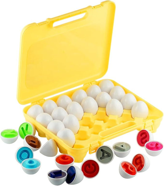 Dimple 26 ABC Alphabet Egg Matching Toy Play Matching Eggs Easter Toy w/Holder - Egg Toys for Toddlers STEM Colors & Shapes Recognition for Kids Educational Color Sorting Toy Eggs