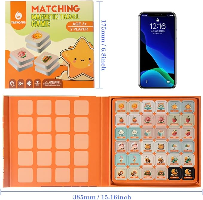 Magnetic Matching Memory Game for Kids 3-8 - Perfect Travel Toy for Toddlers - Fun Road Trip & Airplane Activity - Camping Game Essentials.