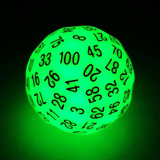 Bescon Super Jade Glow in Dark Polyhedral Dice 100 Sides, Luminous D100 die, 100 Sided Cube, Glowing D100 Game Dice