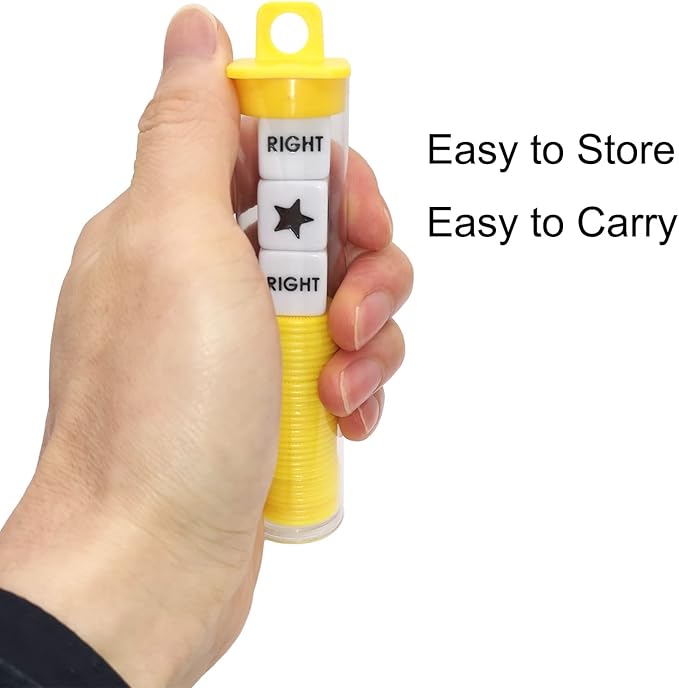 Left Right Center Dice Game Prime Set Bundle with 3 Dices + 36 Chips. Round Tube Storage is Very Convenient for Travel. Easy to Store, Carry Around. (Yellow)