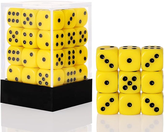 36 Pieces 12mm 6 Sided Mini Dice Set,D6 Game Dice Set,6 Sided Standard Game Dice for Board Games Dice Games Classroom Teaching Dices Game, with Portable Gaming Box(Yellow)