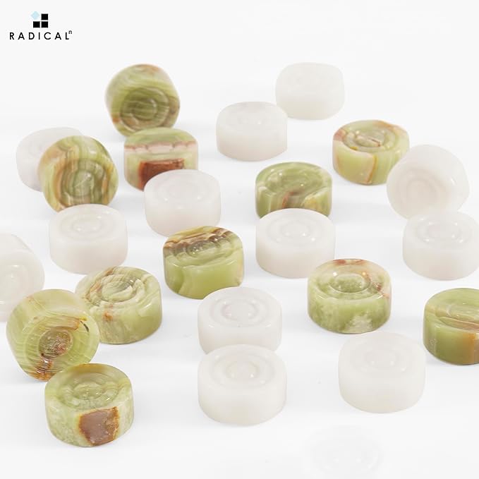 Radicaln Marble Checker Figures 1.25'' Inches White and Green Onyx Handmade Classis Board Game Checkers Draughts Board Game Accessories