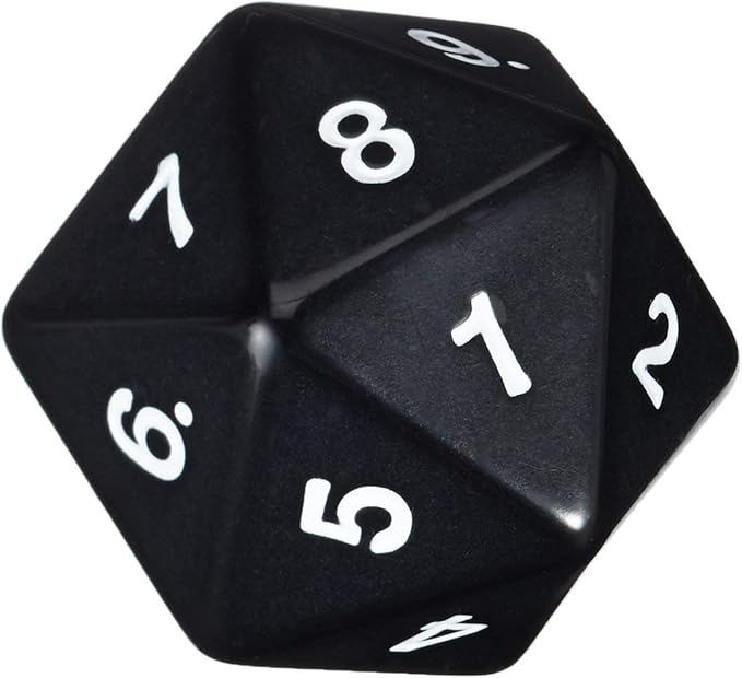 Koplow Games 55mm Jumbo D20 Opaque Black with White Numbers