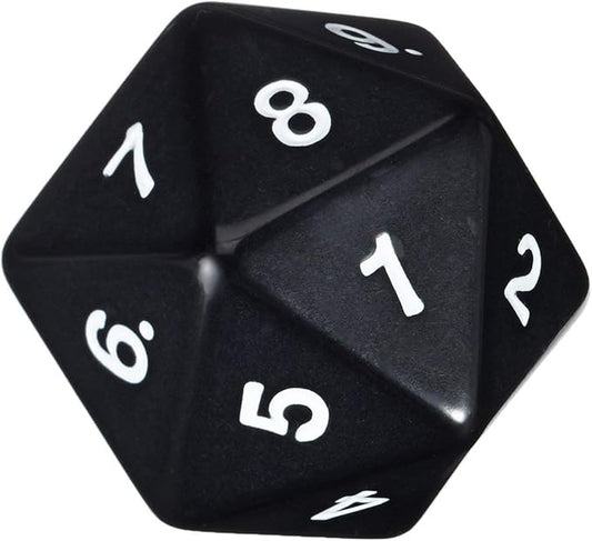 Koplow Games 55mm Jumbo D20 Opaque Black with White Numbers