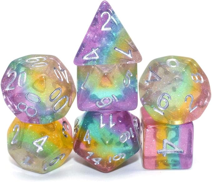 Dice DND Dice Set Glitter Rainbow Dice Fit Dungeons and Dragons D&D RPG Role Playing Game Pathfinder MTG Table Game Transparent Polyhedral Dice Set (Sparkly Rainbow)