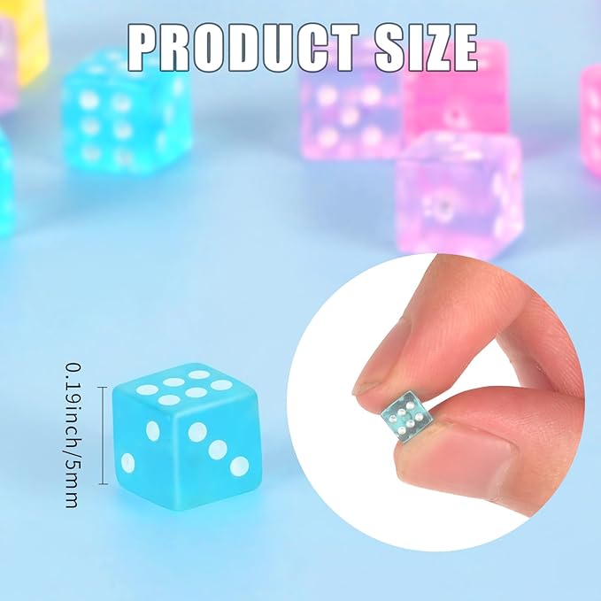 100 Pack Small Dice Set 5mm with 1 Velvet Bag - 6 Sided Mini Dice Set for Casino Night Parties & Early Elementary Math Learning