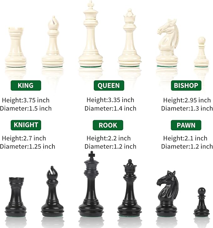 Tournament Chess Set/ 20''x20'' Foldable Silicone Chess Board / 3.75'' King Height Plastic Quadruple Weighted Classic Staunton Pieces/Storage Bag for Beginner Adult