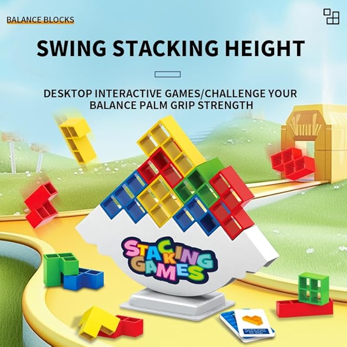 48 PCS Tetra Board Game for Kids and Adults, Balance Stacking Game for 2 Players+ Party, Family and Friends,Tower Stack Team Building Blocks Toy