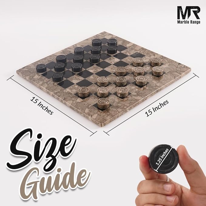 Marble Checkers Board Game 15 Inches Oceanic and Black Handmade 2 Player Tournament Checker Set, Board Games Sets - Draughts Checker