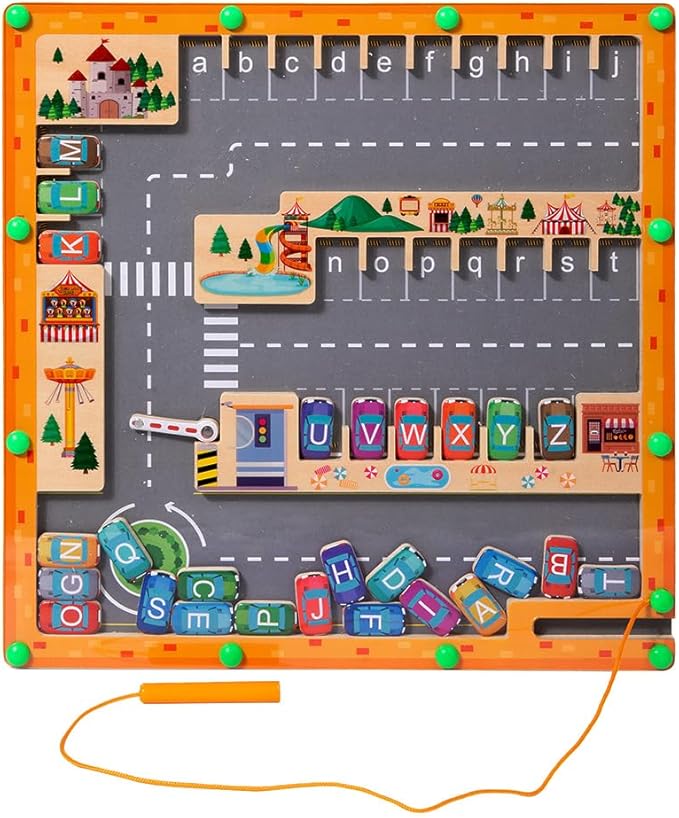 Magnetic Alphabet Maze Letter Puzzle,Wooden Puzzle Activity Board, Learning Letter Educational Matching Toys Gifts for Preschool Sensory Activities for Toddlers