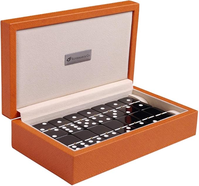 Silverman & Co. Double 6 Large Black Domino Set - Orange Case