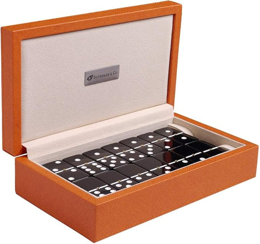 Silverman & Co. Double 6 Large Black Domino Set - Orange Case