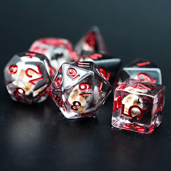 UDIXI Polyhedral DND Dice Set, 7PCS Skull Dice RPG D&D Dice Set for Dungeons and Dragons and Other Tabletop Games (Skull-Black)
