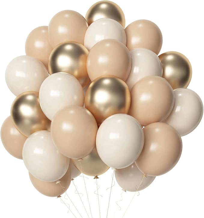 Blush Gold Beige Neutral Balloons, 50pcs 12 inch Neutral Balloons Blush Gold Beige Latex Balloons for Birthday Wedding Baby Shower Bride Party Decoration
