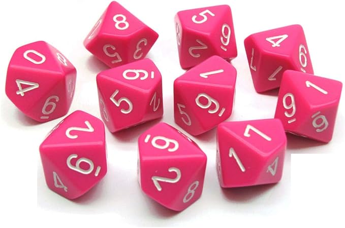Chessex Opaque Pink/White D10 Dice Set (10)