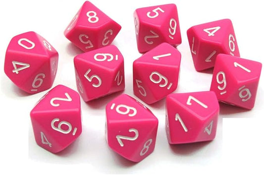 Chessex Opaque Pink/White D10 Dice Set (10)