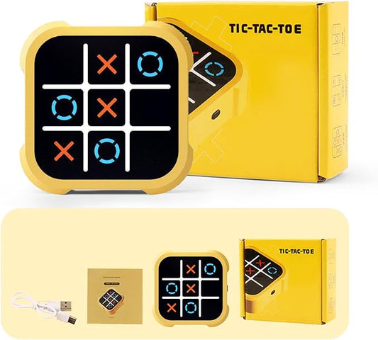 Tic Tac Toe Game, Electronic Tic Tac Toe Game, Tic Tac Toe Electronic Game, Chess Board Game, Interactive Portable Game Set, for Family, Friends (Yellow)