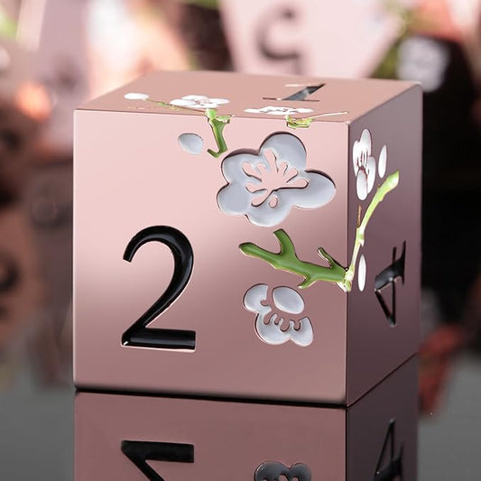 Metal Dice Set D&D, DNDND 7 PCS Flower Metallic DND Dice Set with Gorgeous Gift Case for Dungeons and Dragon Tabletop Game (Gold with White Flower)